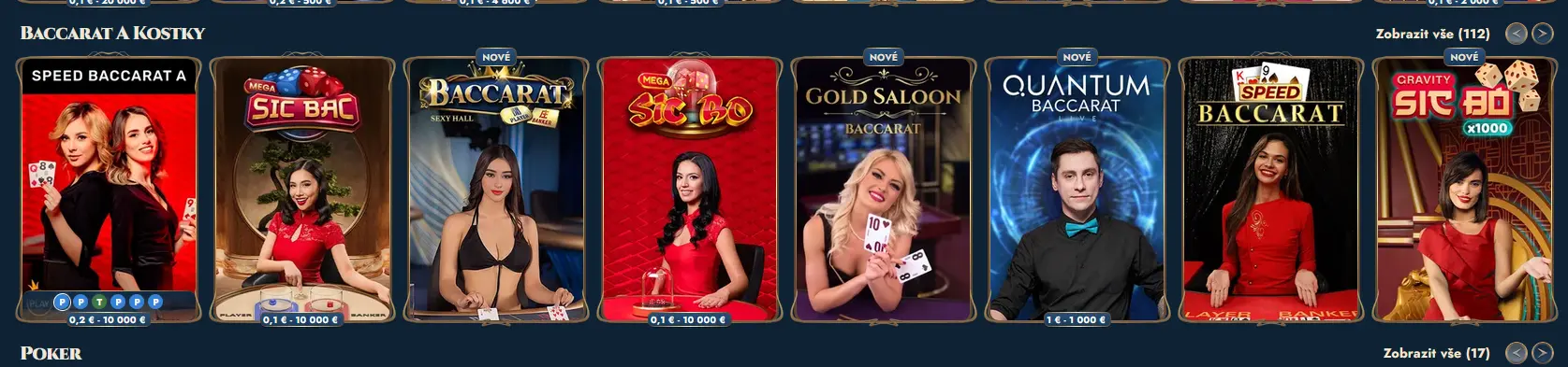Živý baccarat u stolu v Rich Royal Casino