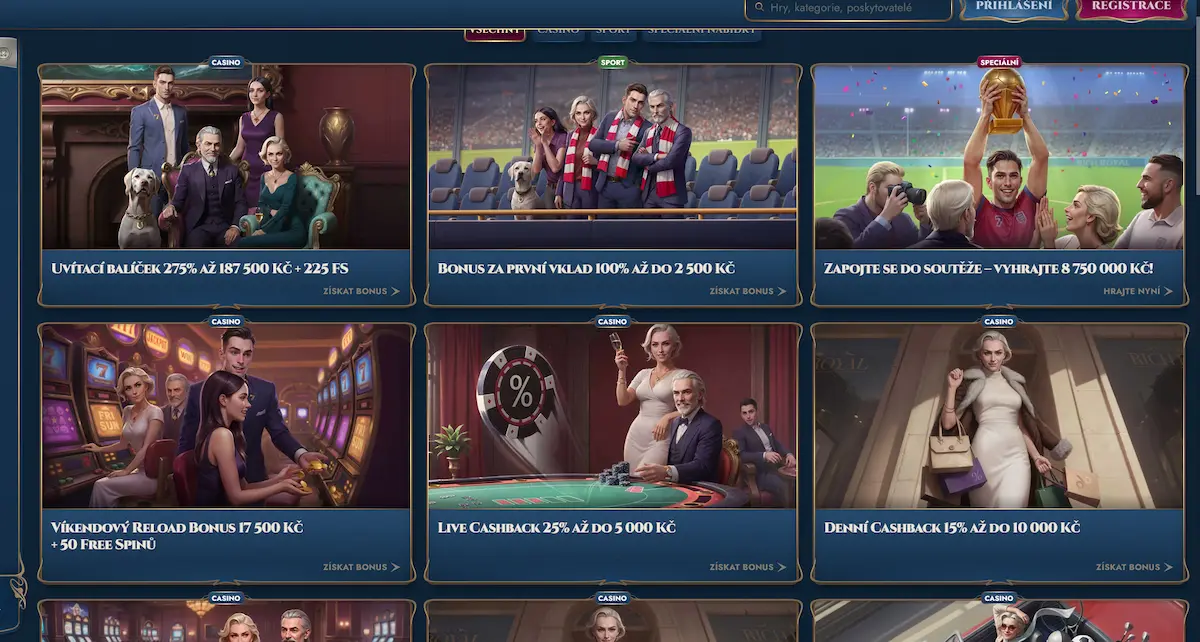 Uvítací bonus 275 % až 187 500 Kč v Rich Royal Casino